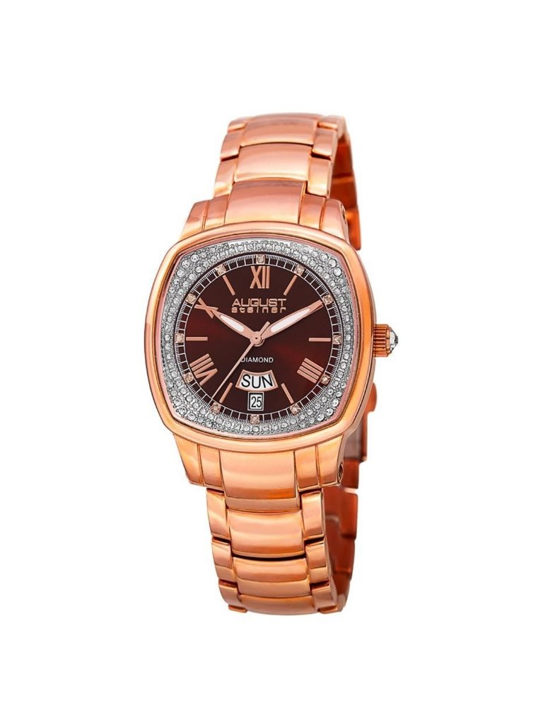Nwt August Steiner Quartz Diamond Brown Dial Ladies Watch